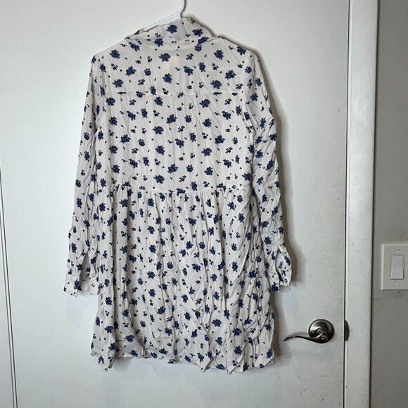 Sezane Aurora Dress White Floral Button-Up Dress blue rose 38 6 tiered short - Picture 7 of 10